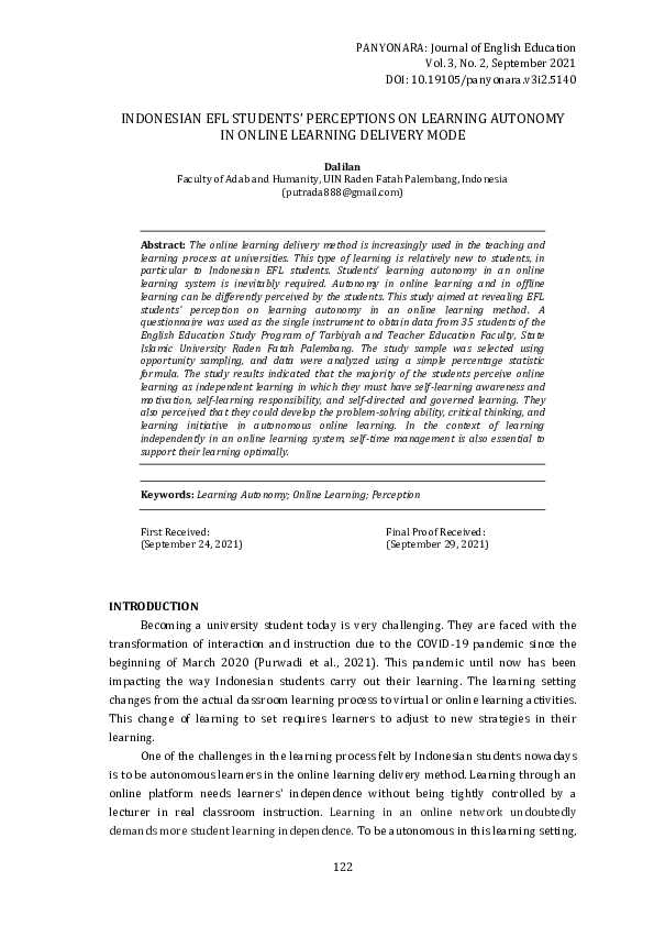 (PDF) Indonesian EFL Students’ Perceptions on Learning Autonomy in ...