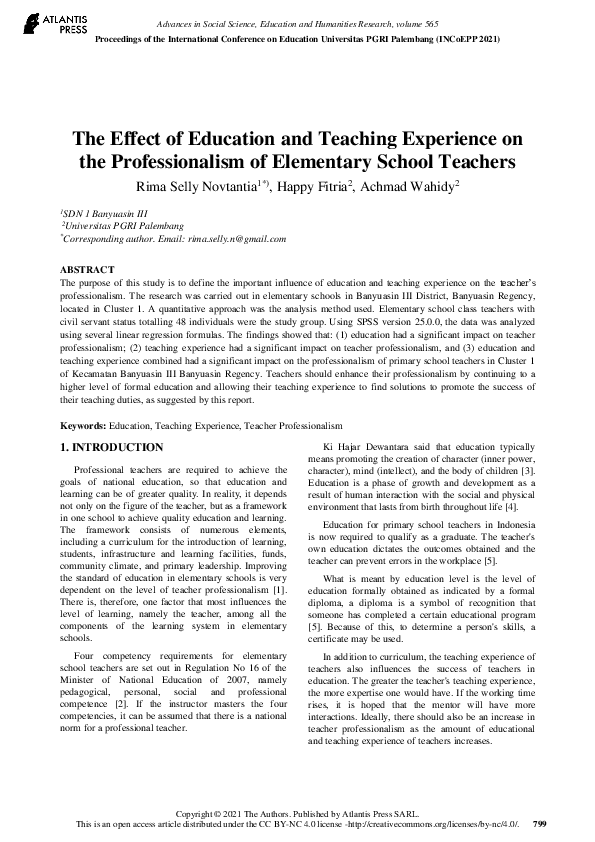 (PDF) The Effect of Education and Teaching Experience on the ...