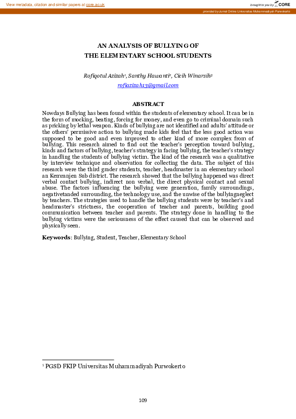 (PDF) An Analysis of Bullying of the Elementary School Students