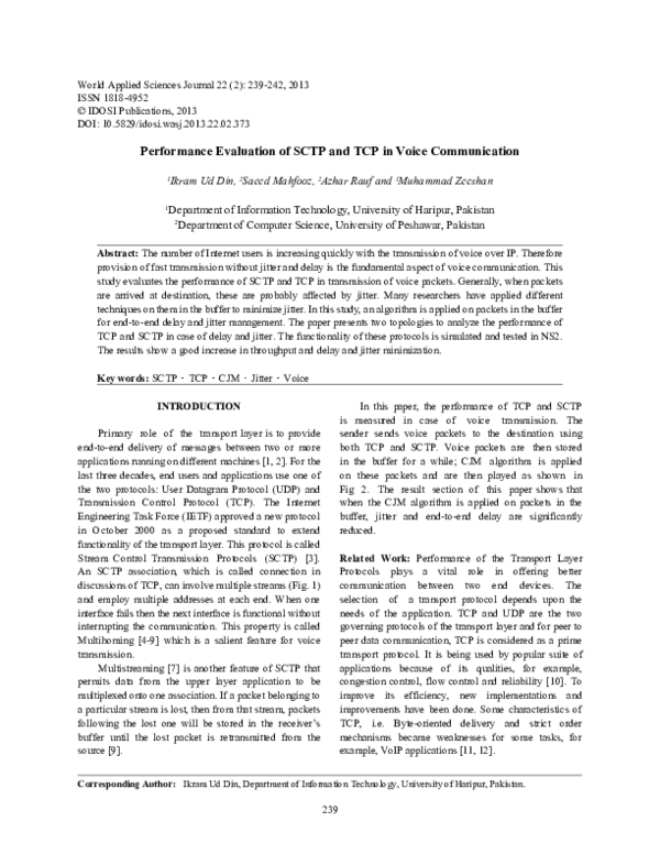 (PDF) Performance Evaluation of SCTP and TCP in Voice Communication