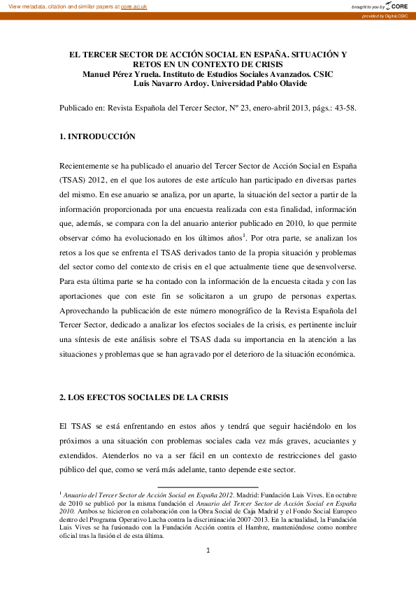 (PDF) El Tercer Sector de Acción Social en España. Situación y retos en ...