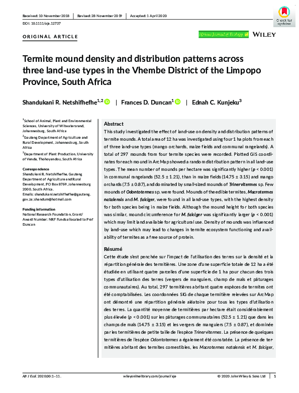 (PDF) Termite mound density and distribution patterns across three land ...