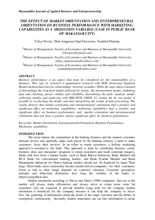 (PDF) The Effect of Market Orientation and Enterpreneural Orientation ...