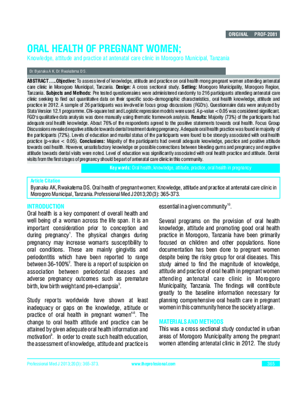 (PDF) Oral Health of Pregnant Women