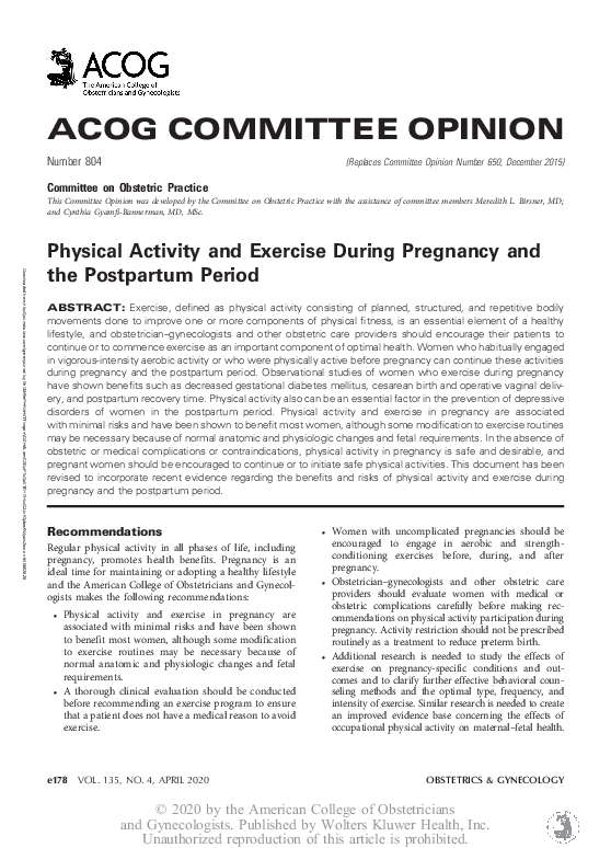 (PDF) Physical activity and exercise during pregnancy