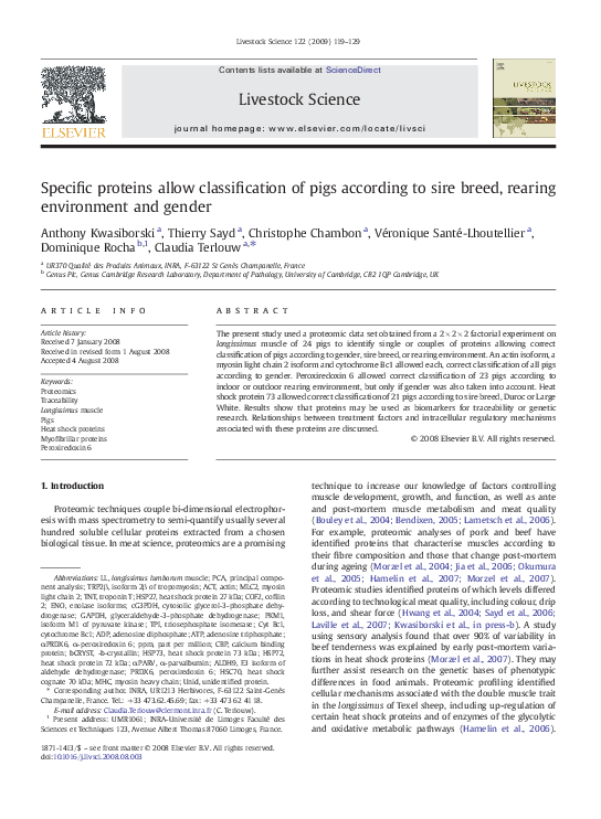 (PDF) Specific proteins allow classification of pigs according to sire ...