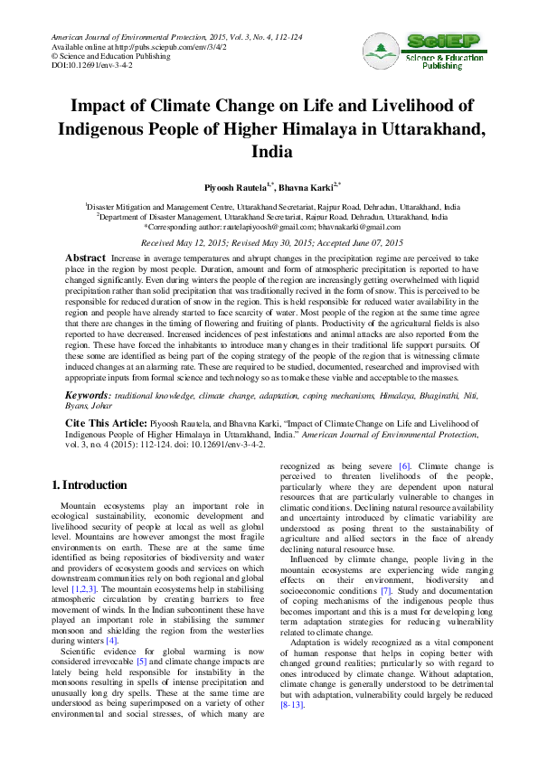 (PDF) Impact of Climate Change on Life and Livelihood of Indigenous ...
