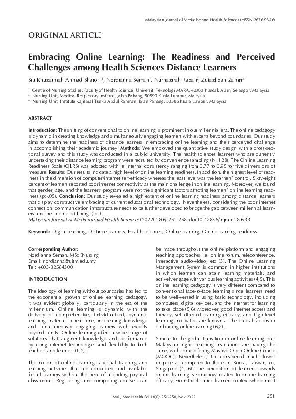 (PDF) Embracing Online Learning: The Readiness and Perceived Challenges ...