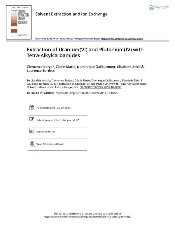 (PDF) Extraction of Uranium(VI) and Plutonium(IV) with Tetra ...