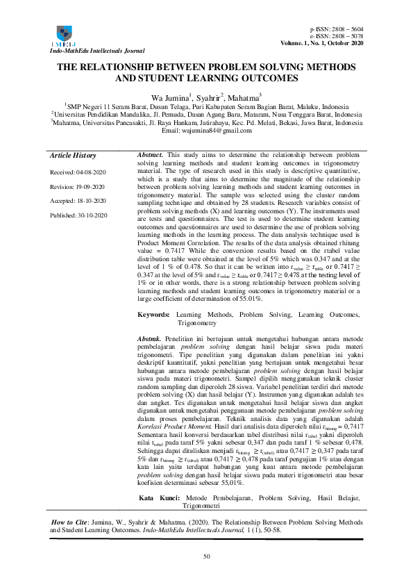 (PDF) The Relationship Between Problem Solving Methods and Student ...