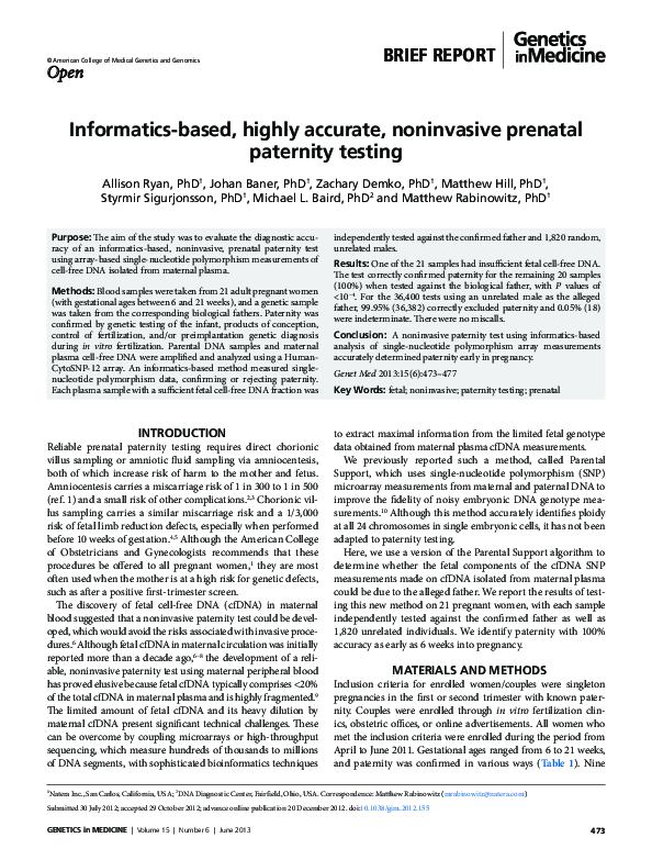 (PDF) Informatics-based, highly accurate, noninvasive prenatal ...