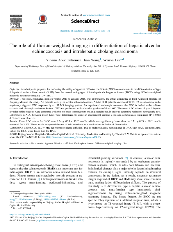 (PDF) Role of Diffusion Weighted Imaging in Differentiating Benign from ...