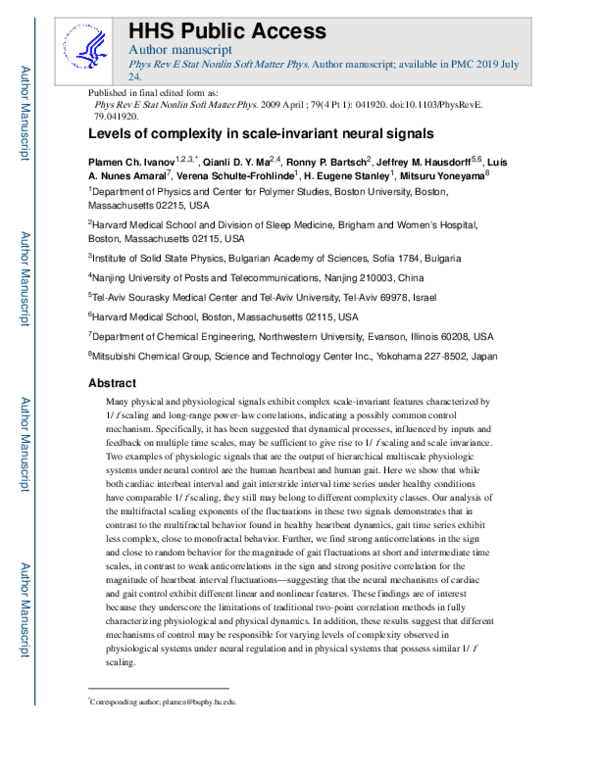 (PDF) Levels of complexity in scale-invariant neural signals