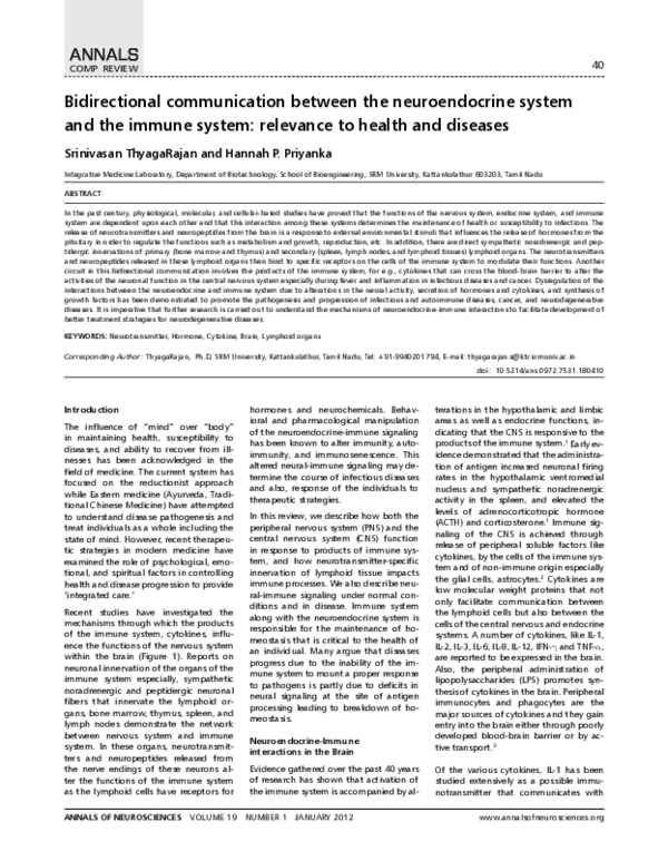 (PDF) Bidirectional communication between the neuroendocrine system and ...