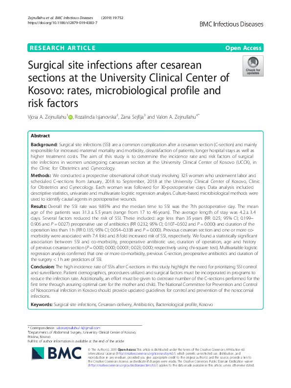 (PDF) Surgical site infections after cesarean sections at the ...