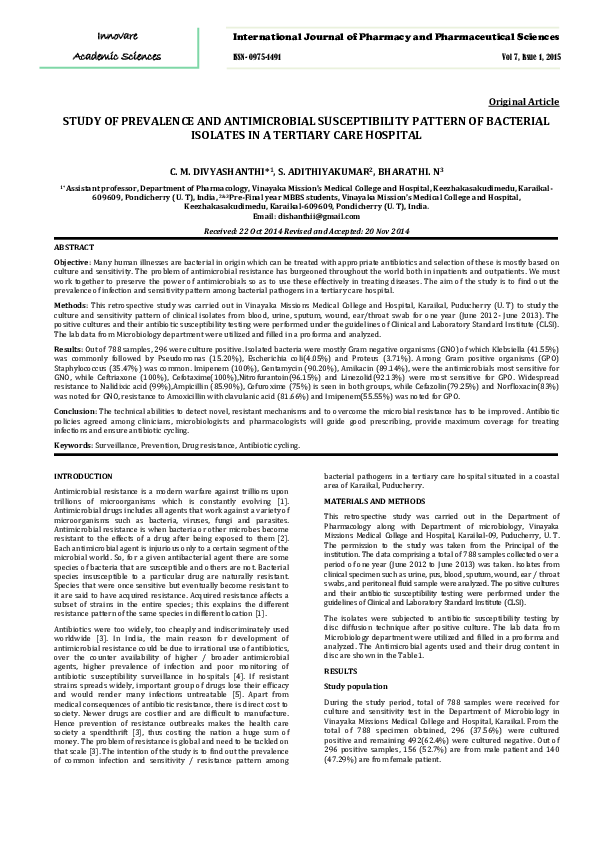 (PDF) STUDY OF PREVALENCE AND ANTIMICROBIAL SUSCEPTIBILITY PATTERN OF ...