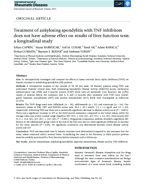 (PDF) Treatment of ankylosing spondylitis with TNF inhibitors does not ...
