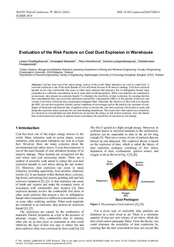 (PDF) Evaluation of the Risk Factors on Coal Dust Explosion in Warehouse