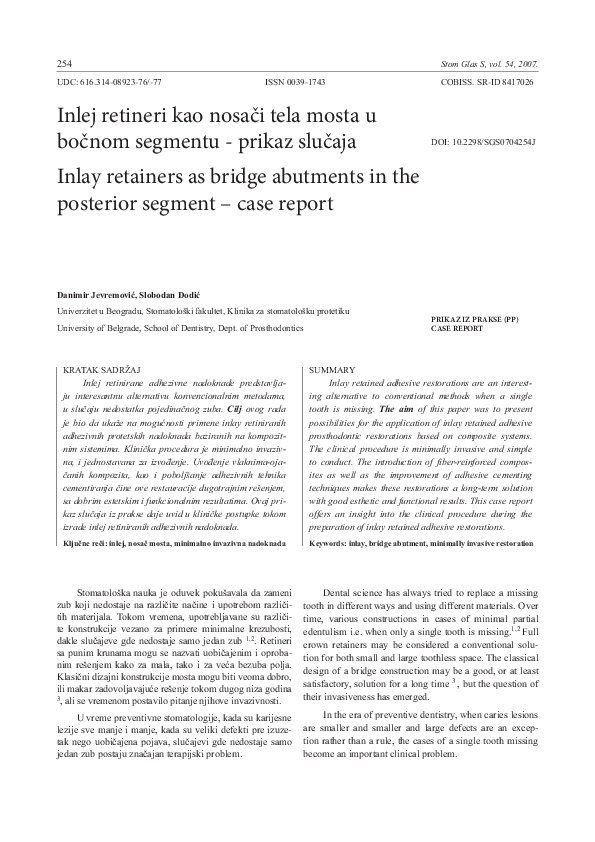 (PDF) Inlay retainers as bridge abutments in the posterior segment ...