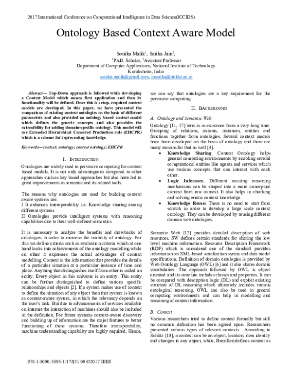 (PDF) Ontology based context aware model