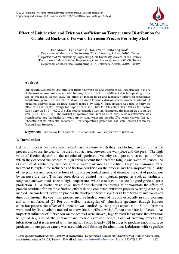 (PDF) Effect of lubrication and friction coefficient on temperature ...