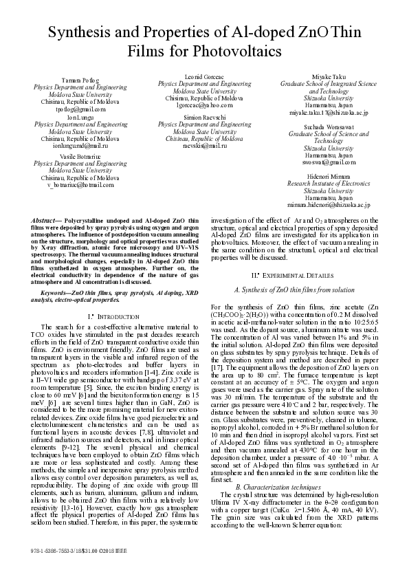 (PDF) Synthesis and Properties of Al-doped ZnO Thin Films for Photovoltaics