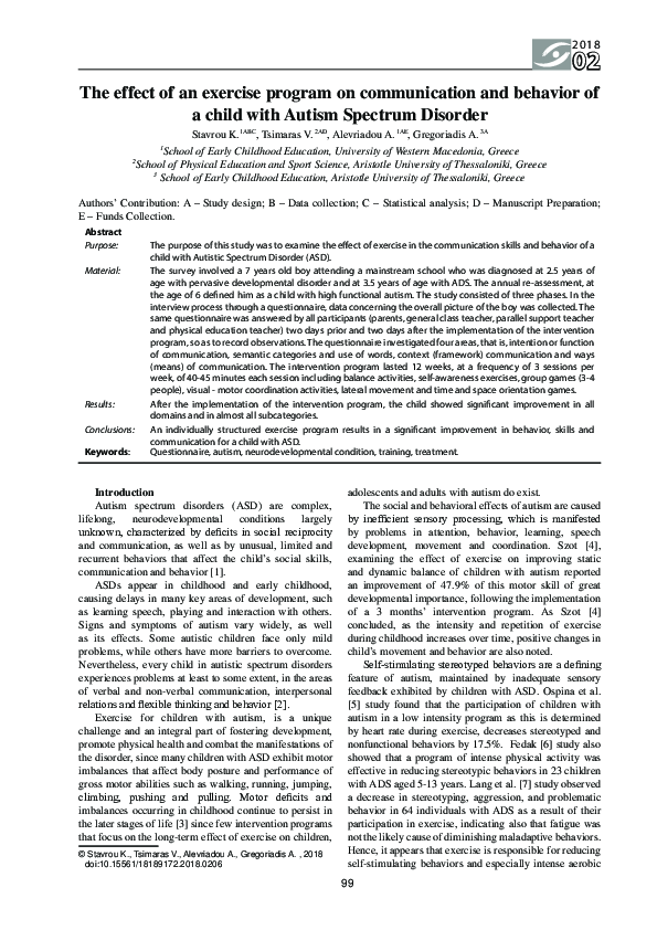 (PDF) The effect of an exercise program on communication and behavior ...