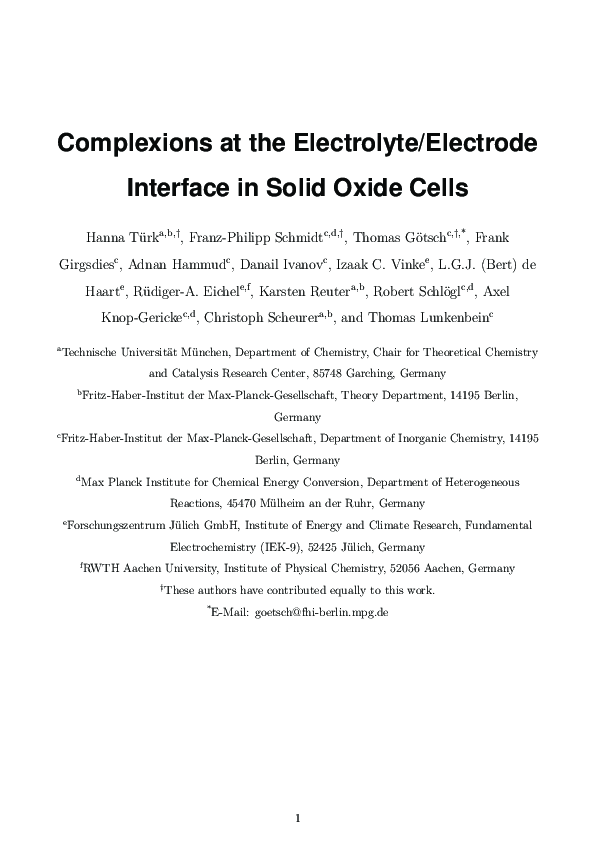 (PDF) Complexions at the Electrolyte/Electrode Interface in Solid Oxide ...