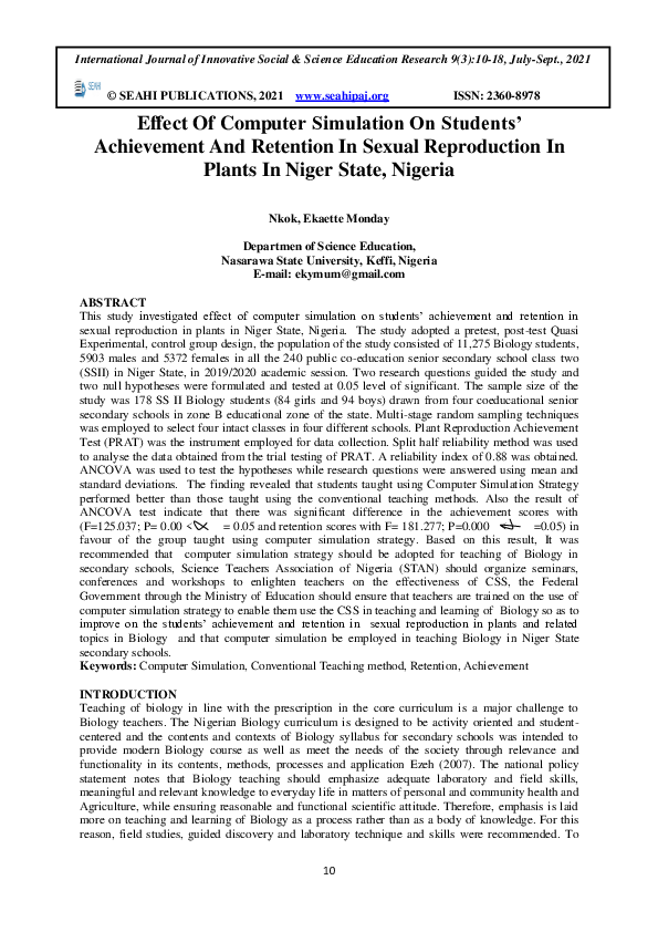 (PDF) Effect Of Computer Simulation On Students’ Achievement And ...