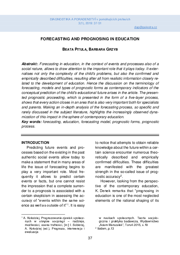 (PDF) Forecasting and Prognosing in Education