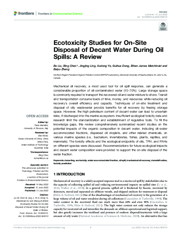 (PDF) Ecotoxicity Studies for On-Site Disposal of Decant Water During ...