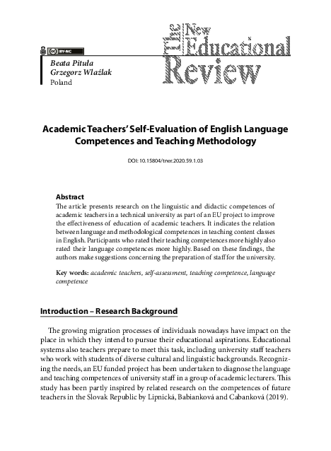 (PDF) Academic Teachers’ Self-Evaluation of English Language ...