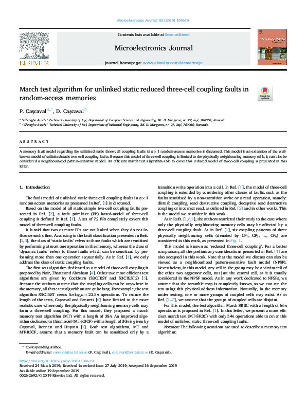(PDF) March test algorithm for unlinked static reduced three-cell ...