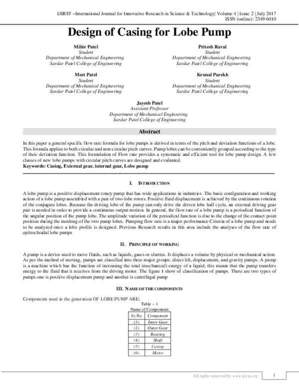 (PDF) Design of Casing for Lobe Pump