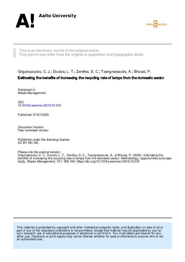 (PDF) Estimating the benefits of increasing the recycling rate of lamps