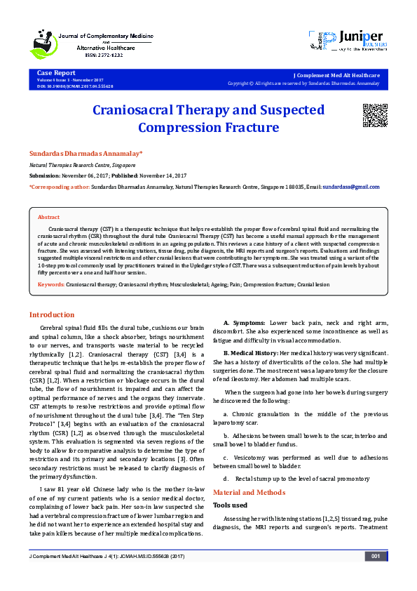 (PDF) Craniosacral Therapy and Suspected Compression Fracture