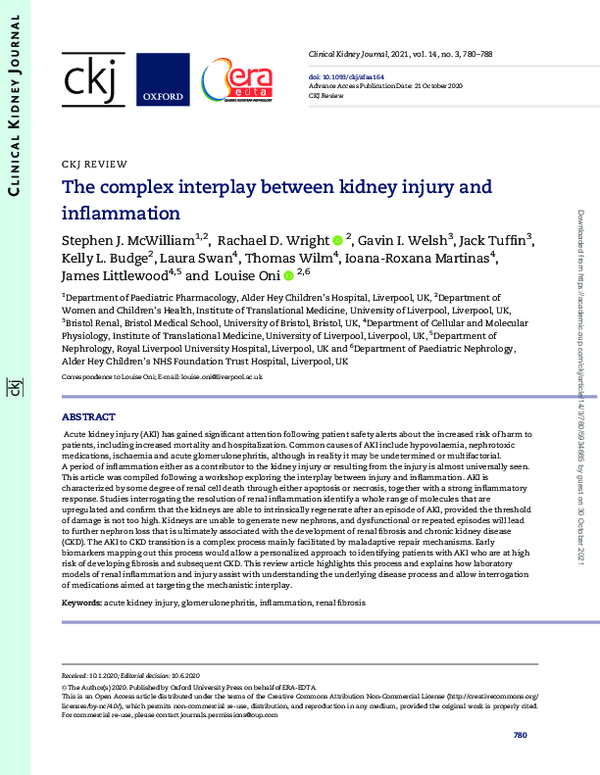 (PDF) The complex interplay between kidney injury and inflammation