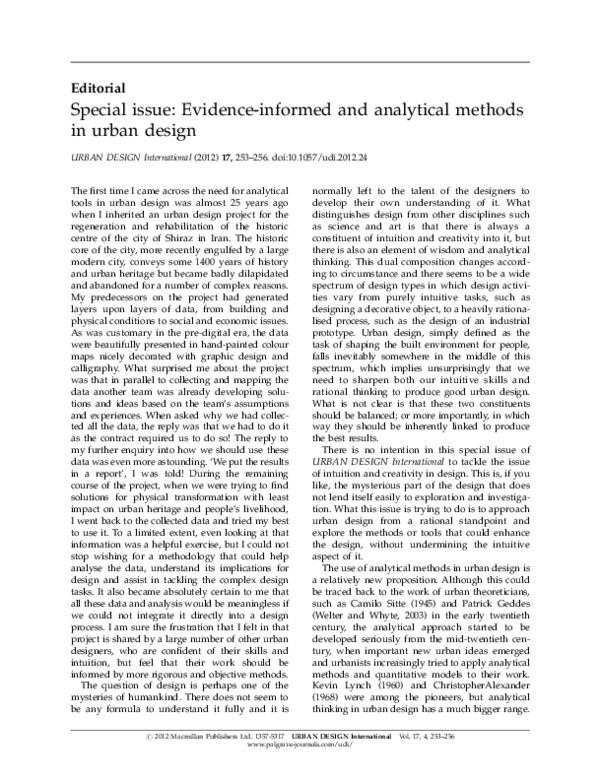(PDF) Special issue: Evidence-informed and analytical methods in urban ...