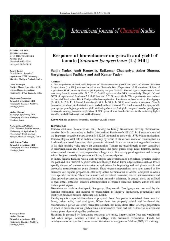 (PDF) Response of bio-enhancer on growth and yield of tomato [Solanum ...