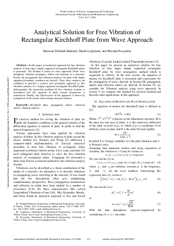 (PDF) Analytical Solution For Free Vibration Of Rectangular Kirchhoff ...