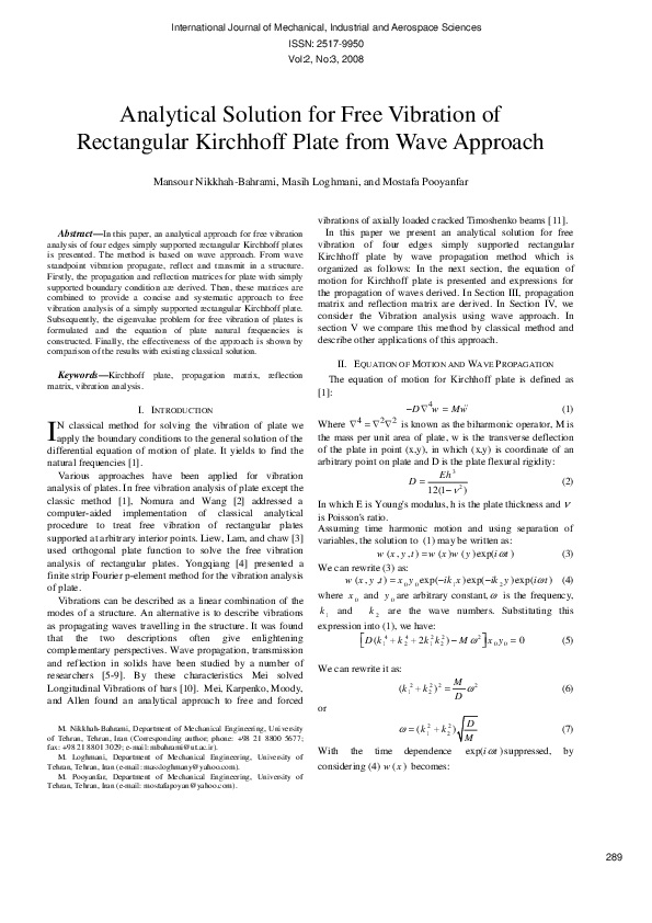 (PDF) Analytical Solution for Free Vibration of Rectangular Kirchhoff ...