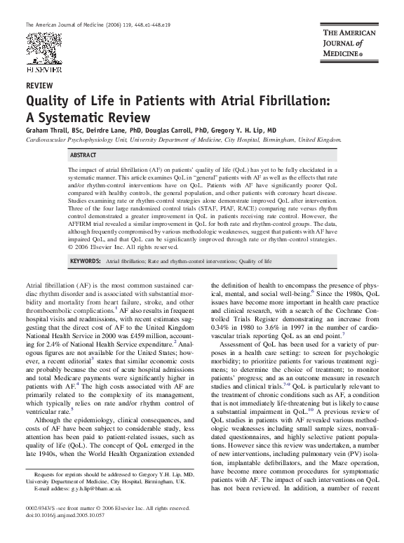 (PDF) Quality of Life in Patients with Atrial Fibrillation: A ...