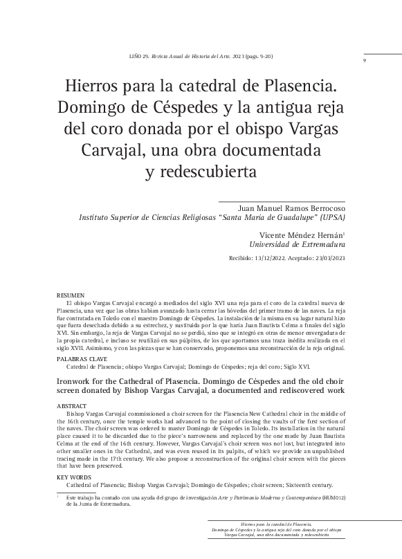 (PDF) Hierros para la catedral de Plasencia. Domingo de Céspedes y la