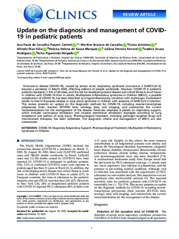 (PDF) Update on the diagnosis and management of COVID-19 in pediatric ...