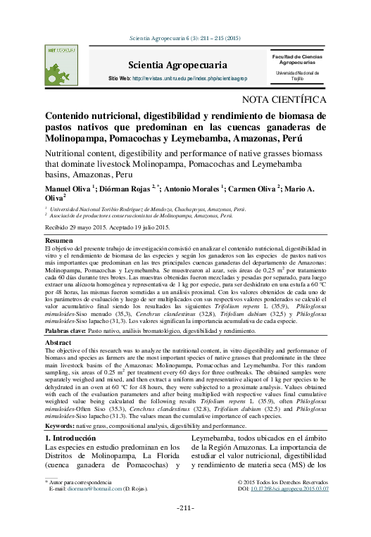 (PDF) Nutritional content, digestibility and performance of native ...