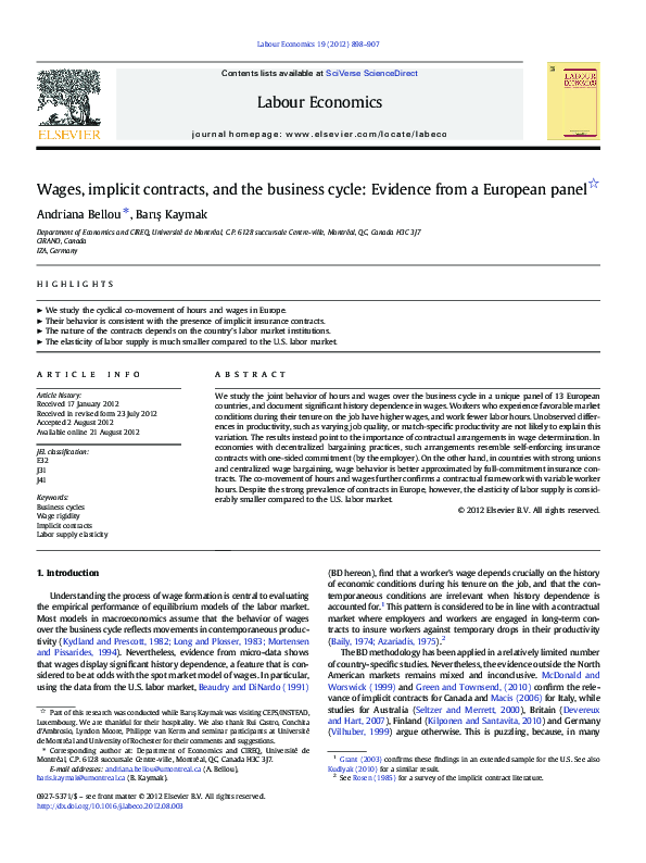 (PDF) Wages, implicit contracts, and the business cycle: Evidence from ...