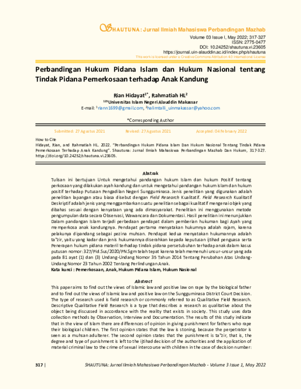(PDF) Perbandingan Hukum Pidana Islam dan Hukum Nasional tentang Tindak ...