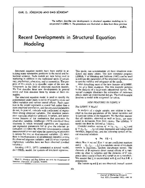 (PDF) Recent Developments in Structural Equation Modelling Research in ...