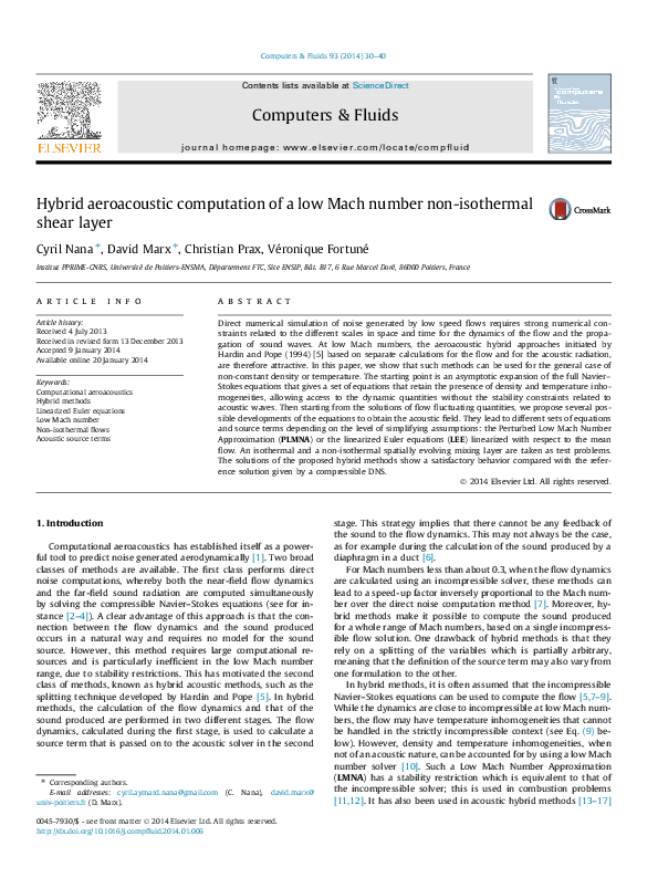 PDF) Hybrid aeroacoustic computation of a low Mach number non 