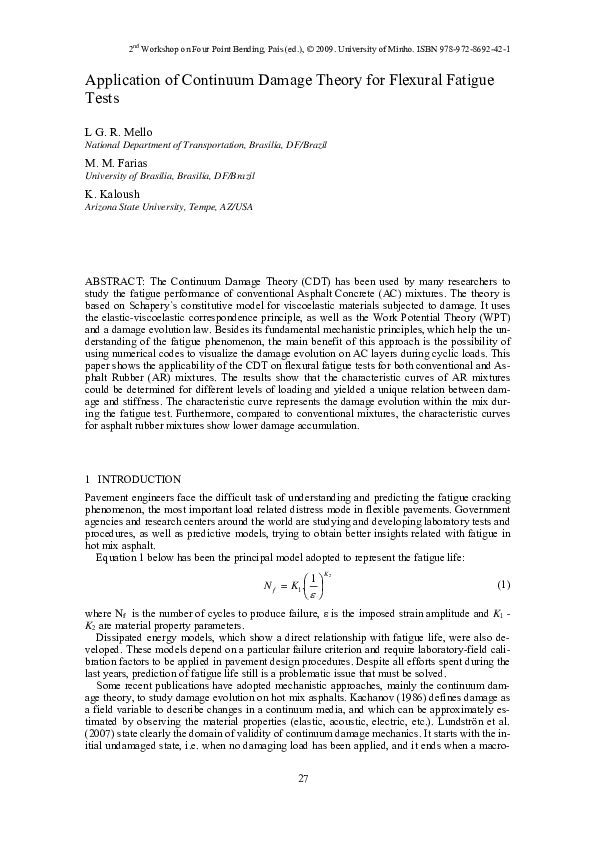 (PDF) Application of Continuum Damage Theory for Flexural Fatigue Tests